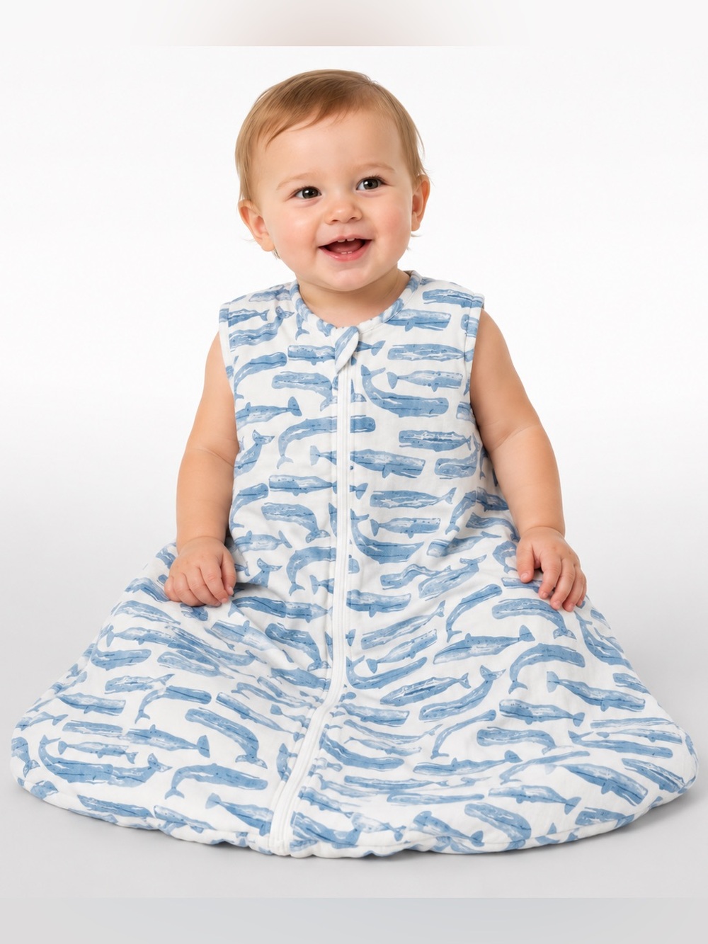 Bebe au Lait Narwhal Muslin Sleep Sack 12-18M Blue Whale 100% Cotton